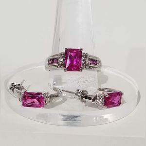 NWOT Sterling, sapphire & diamond ring and earrings set, adjuster included